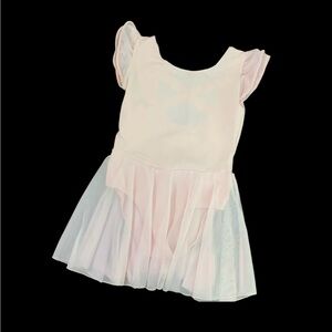 Girls Pink Ballet Dance Leotard Dress Flutter Sleeves Criss-Cross Back XL
